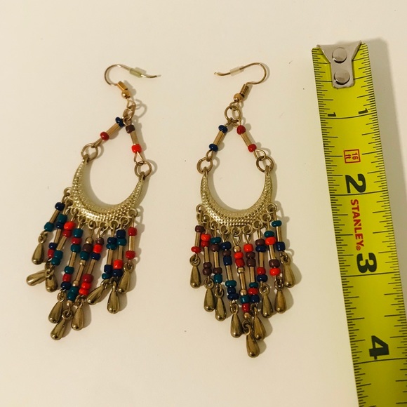 Multicolored Gold Dangle Chandelier Earrings - Picture 3 of 8